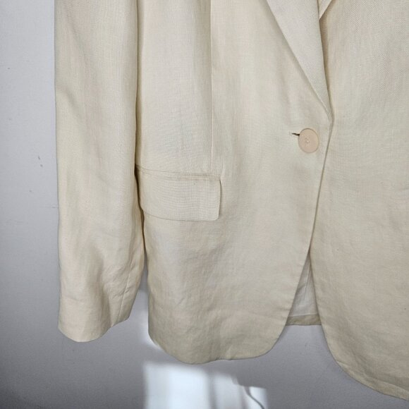 Massimo Dutti 100% Linen Blazer Sz 6 Off White Cream  Ecru Oversize - Picture 4 of 13
